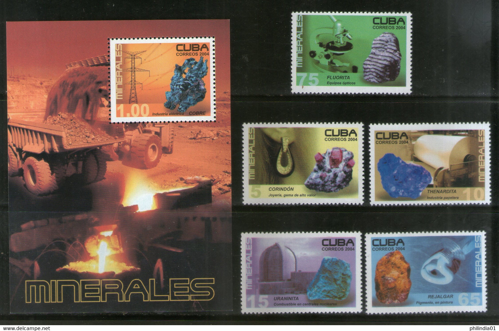 Cuba 2004 Minerals Gems & Jewellery Sc 1143-18 5v + M/s MNH # 7623 - Minéraux