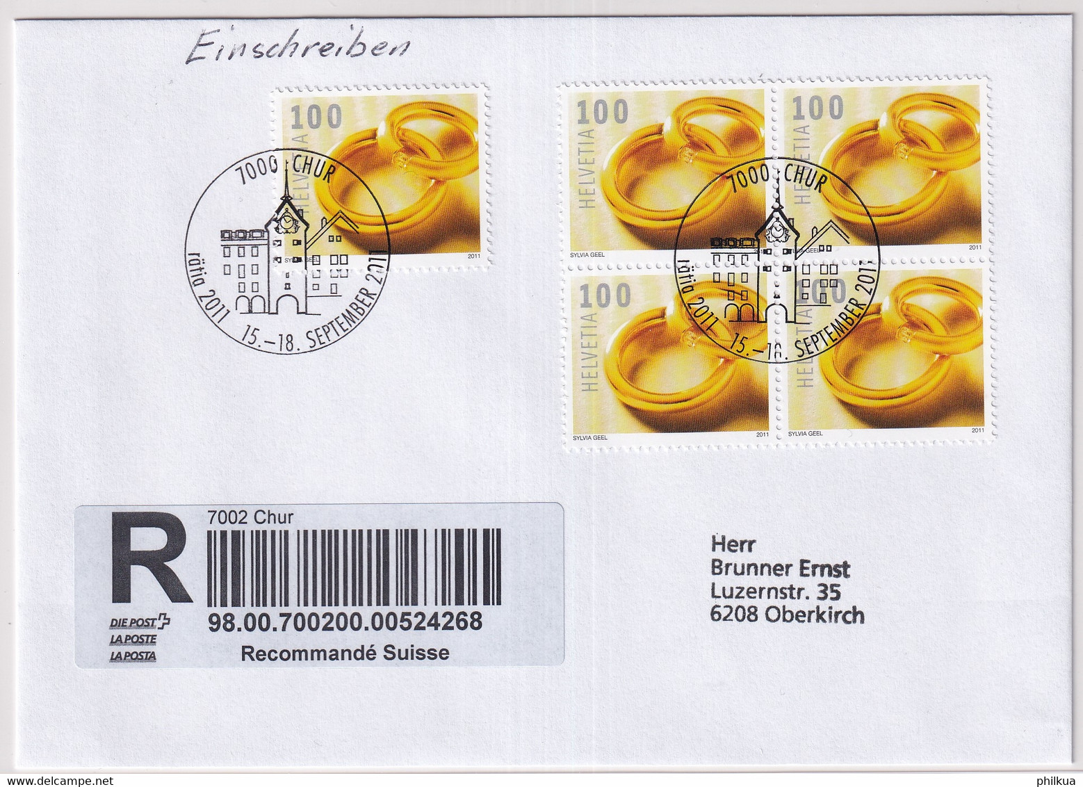 Zumstein 1400 / Mi. 2215 Auf Einschreibebrief Mit Sonmderstempel RÄTIA 2011 CHUR - Covers & Documents