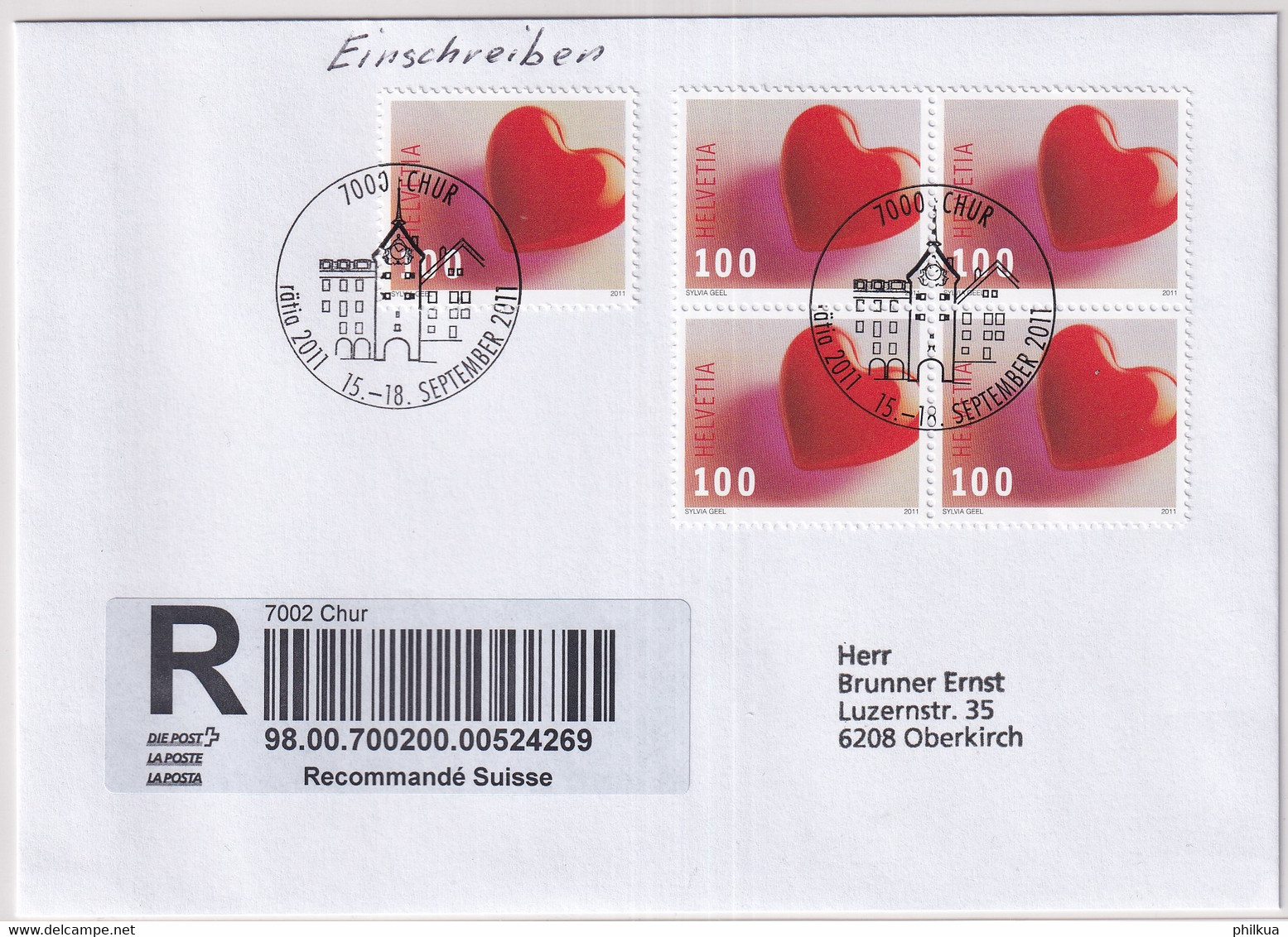 Zumstein 1403 / Mi. 2218 Auf Einschreibebrief Mit Sonmderstempel RÄTIA 2011 CHUR - Covers & Documents