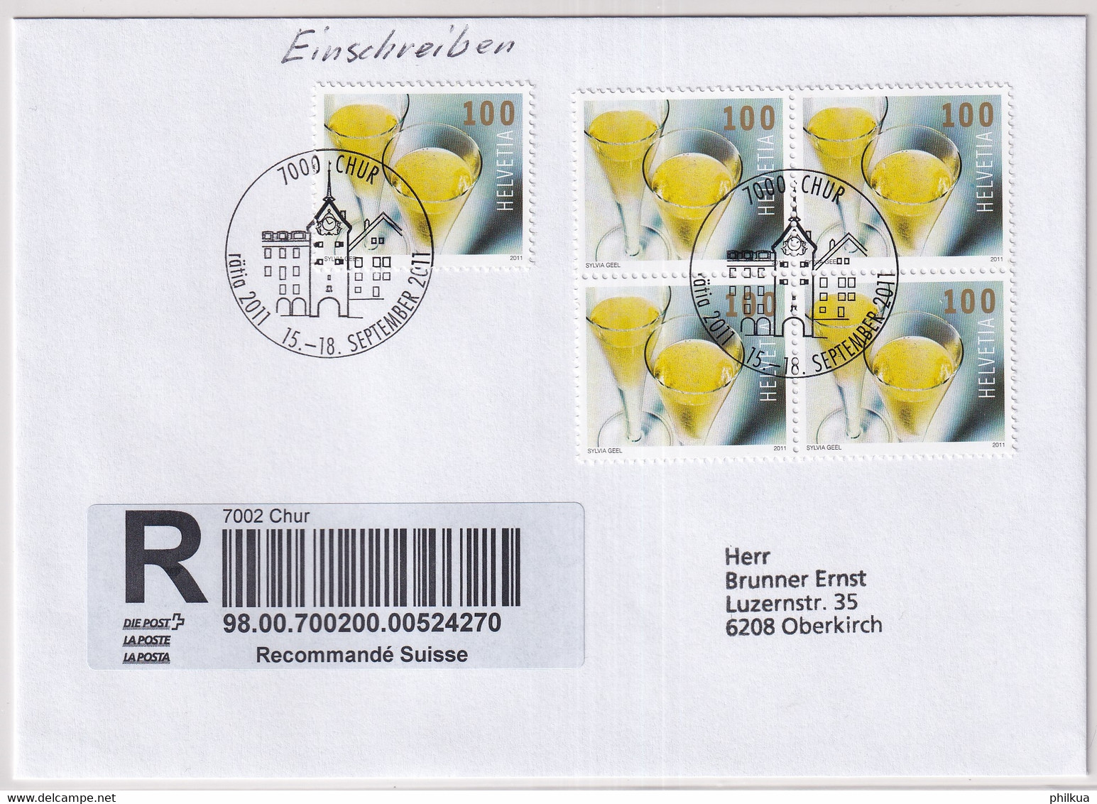 Zumstein 1402 / Mi. 2217 Auf Einschreibebrief Mit Sonmderstempel RÄTIA 2011 CHUR - Brieven En Documenten