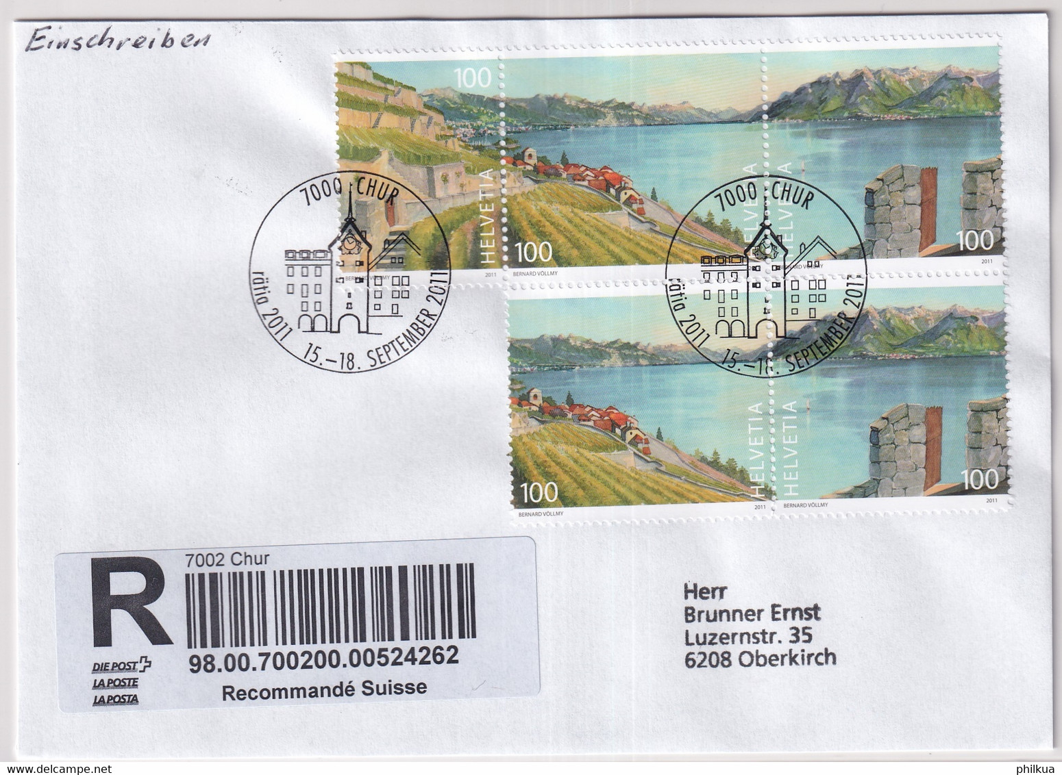 Zumstein 1397-1399, / Mi. 2221-2223 Auf Einschreibebrief Mit Sonmderstempel RÄTIA 2011 CHUR - Storia Postale