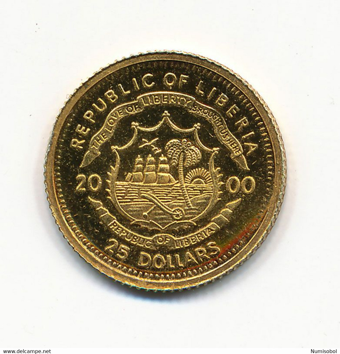 LIBERIA - 25 Dollars 2000. J. F. Kennedy, 1.55 G Au, UNC (LIBE002) - Liberia