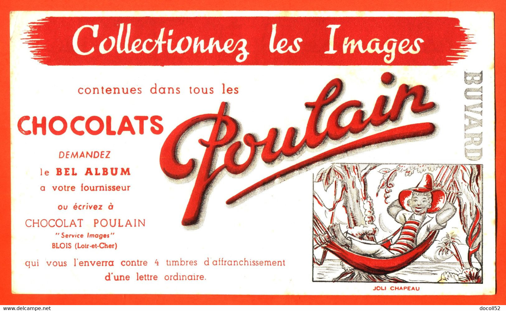 BUVARD CHOCOLAT POULAIN COLLECTIONNEZ LES IMAGES " JOLI CHAPEAU " - Kakao & Schokolade