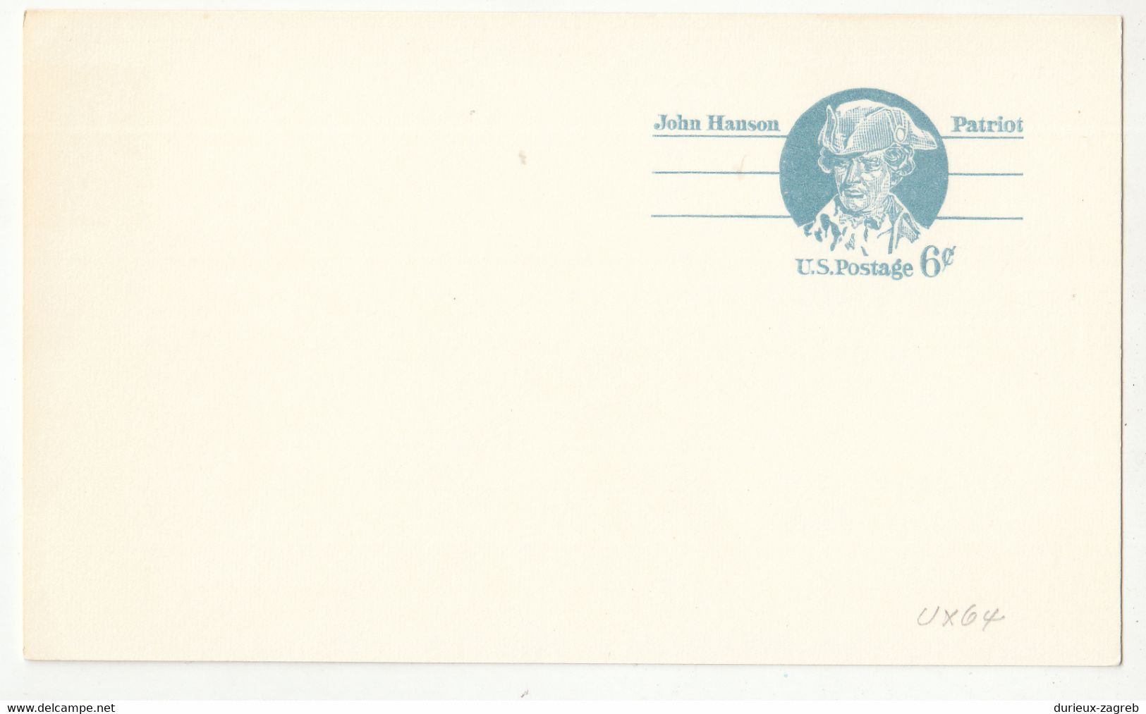 US 1972 John Hanson Postal Stationery Postcard (UX64) Not Posted B230120 - 1961-80