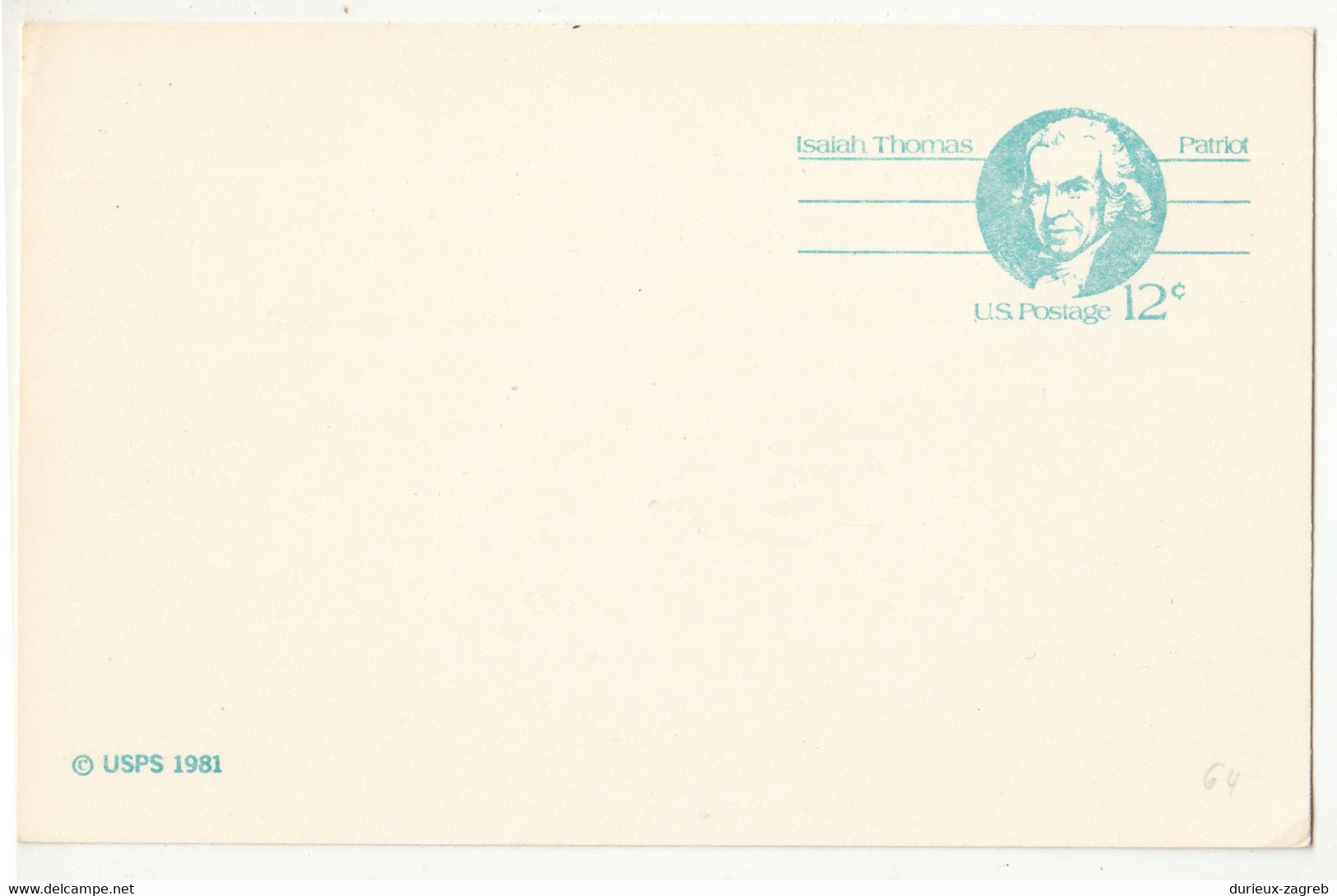 US 1981 Isalah Thomas Postal Stationery Postcard (UX89) Not Posted B230120 - 1981-00