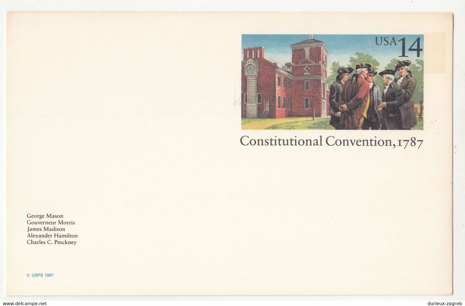 US 1987 Constitutional Convenction 1787 Postal Stationery Postcard (UX116) Not Posted B230120 - 1981-00