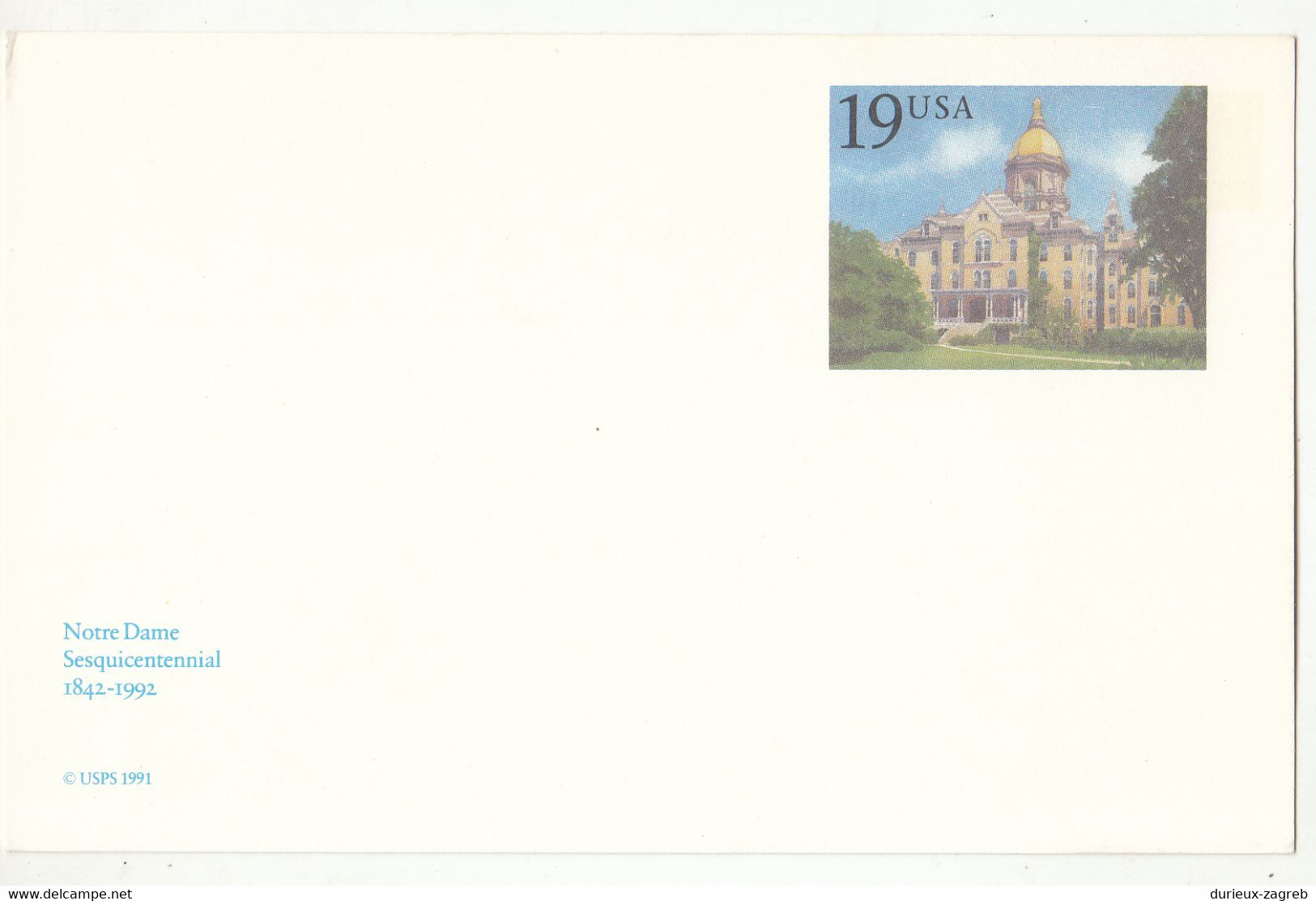 US 1991 University Of Notre Dame Postal Stationery Postcard (UX157) Not Posted B230120 - 1981-00