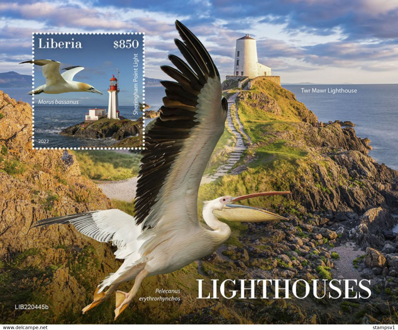 Liberia  2022 Lighthouses. Pelican. (445b) OFFICIAL ISSUE - Pelikane