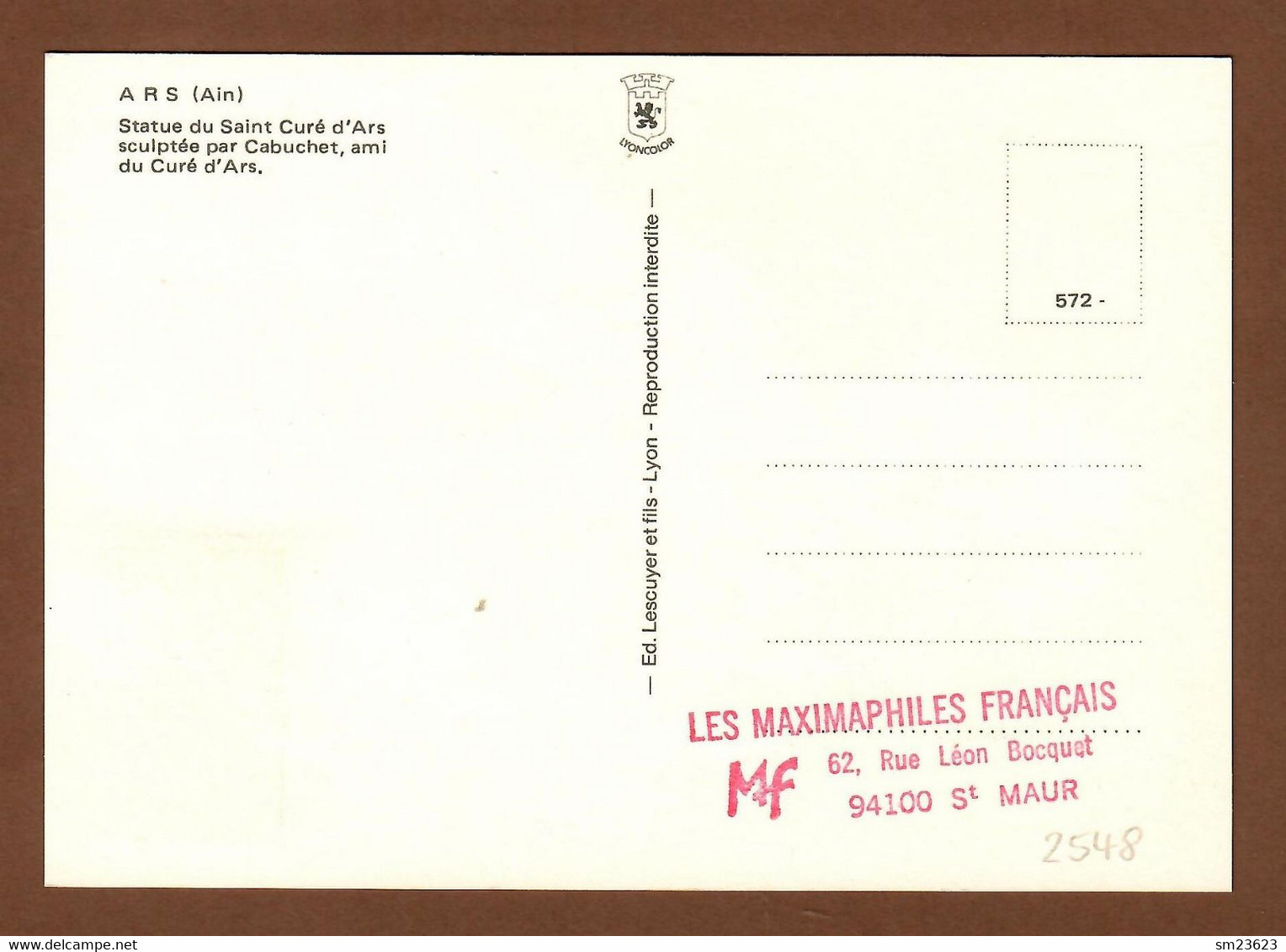 Frankreich / France 1986  Mi.Nr. 2548 , 250. Geburtstag Jean-Marie Vianney - Maximum Card -  ARS SUR  Formans 3.Mai 1986 - Teología