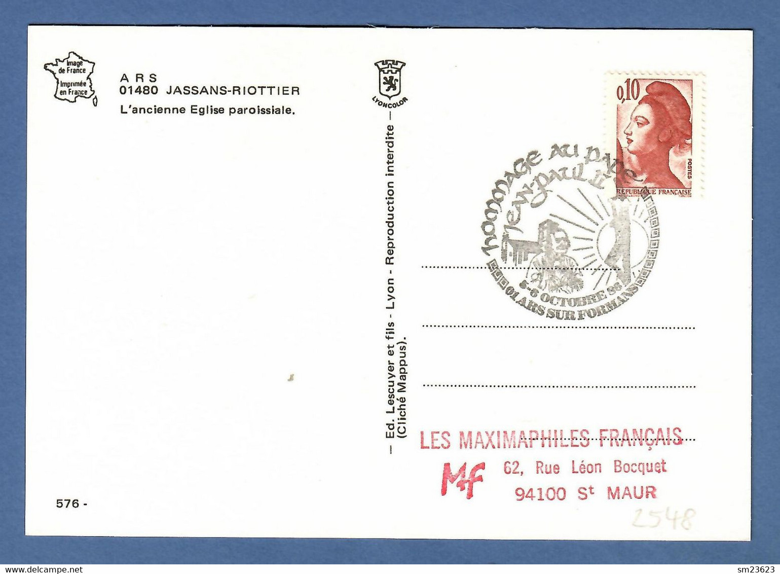 Frankreich / France 1986  Mi.Nr. 2548 , 250. Geburtstag Jean-Marie Vianney - Maximum Card - Sonderstempel Homage Au Pape - Teologi