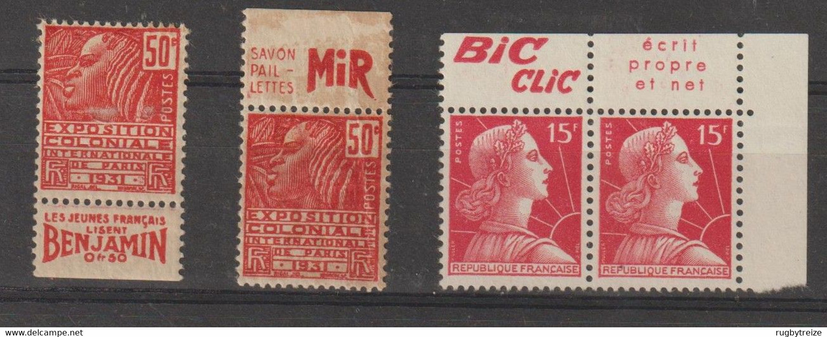 6063 Lot De 4 Timbres Publicitaire Publicité BIC CLIC SAVON MIR BENJAMIN EXPO COLONIALE 1931 - Unused Stamps