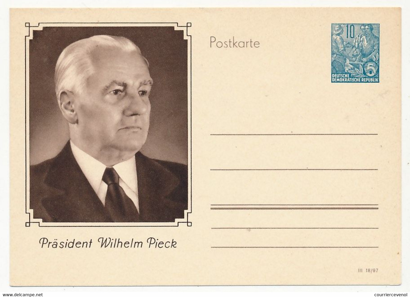 ALLEMAGNE - Entier (CP) 10pf Präsident Wilhelm Pieck, Timbre Clair, Neuve - Cartes Postales - Neuves