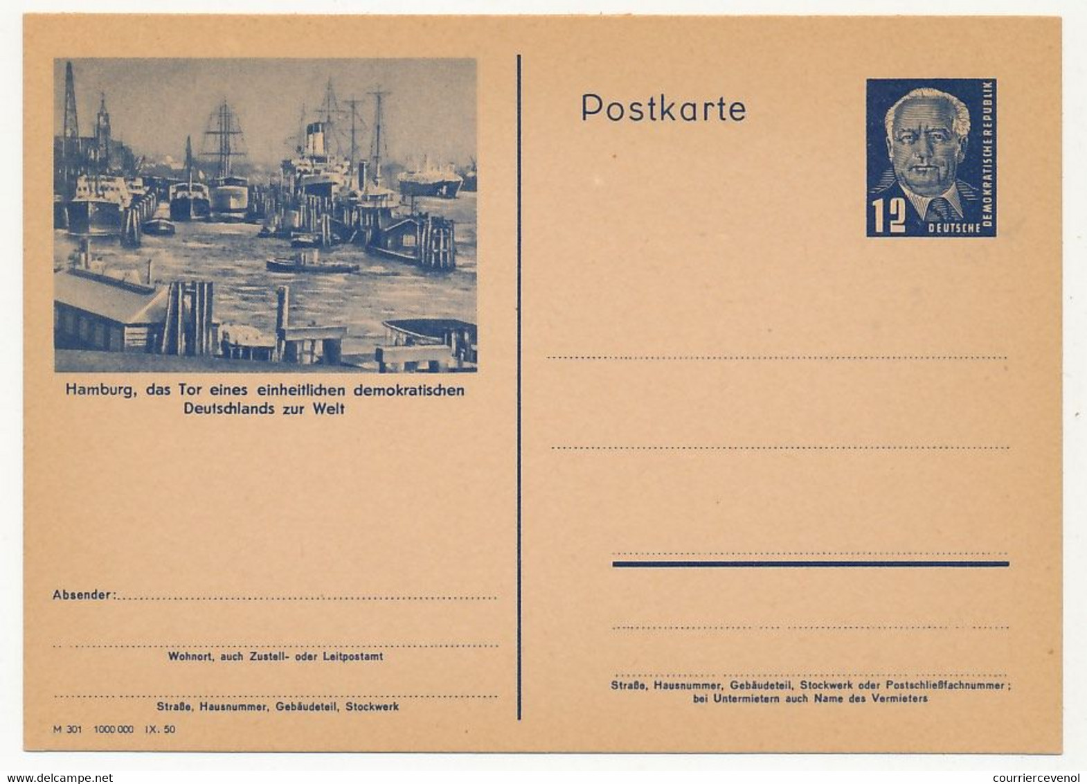 ALLEMAGNE - Entier (CP) 12pf Präsident Wilhelm Pieck, Hamburg, Das Tor ..., Neuve - Cartoline - Nuovi