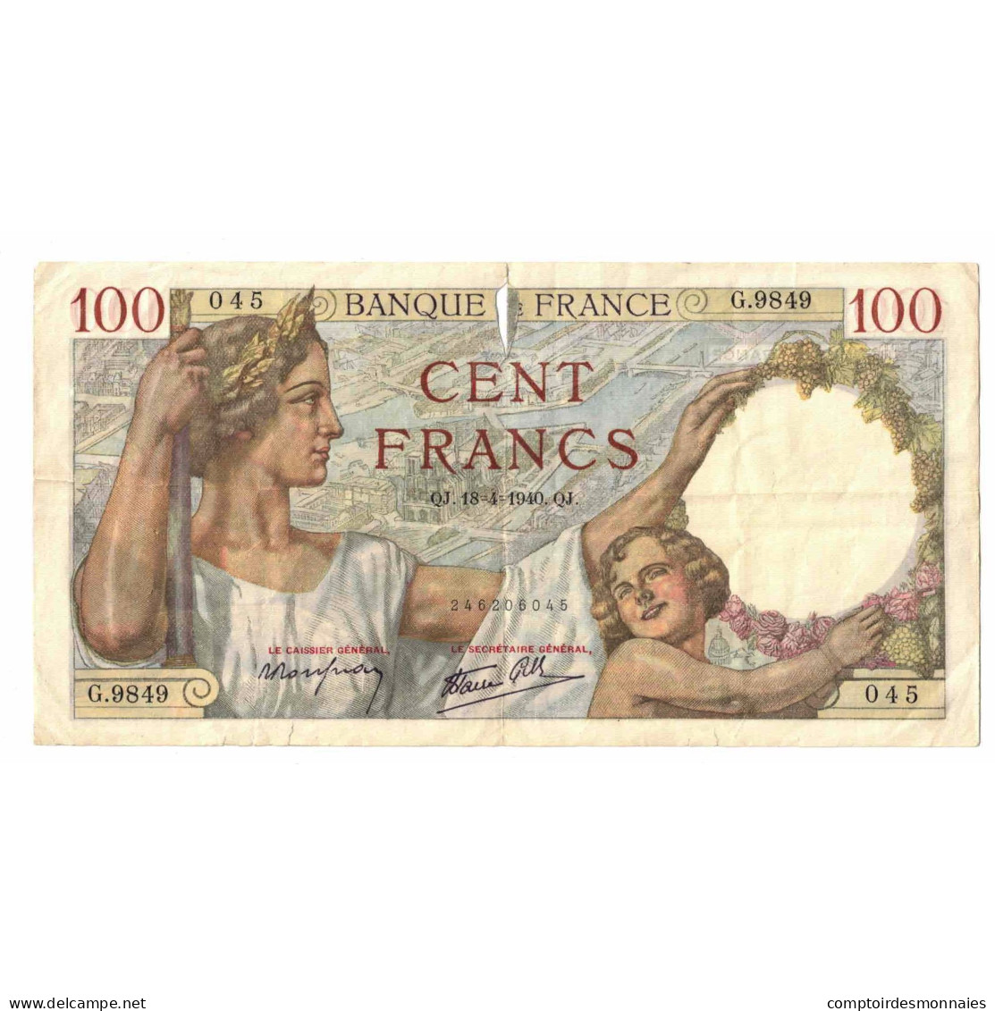 France, 100 Francs, Sully, 1940, G.9849, B, Fayette:26.27, KM:94 - 100 F 1939-1942 ''Sully''