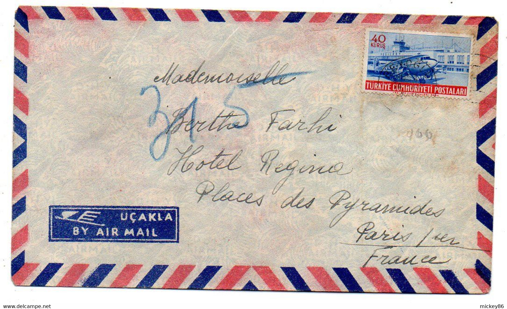 Turquie---lettre BEYOGLU  Pour PARIS--75 (France) --timbre ( Avion)--cachet - - Covers & Documents