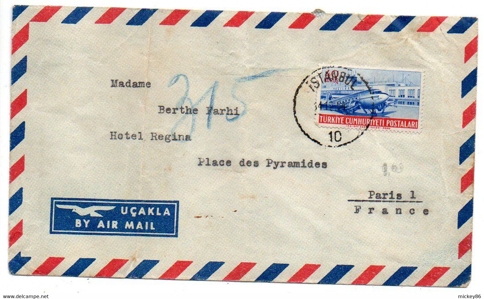 Turquie--1964---lettre ISTANBUL  Pour PARIS--75 (France) --timbre ( Avion)--cachet - - Covers & Documents