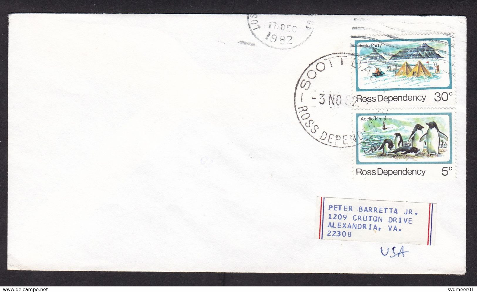 Ross Dependency: Cover To USA, 1982, 2 Stamps, Penguin, Cancel Scott Base, Antarctica (traces Of Use) - Briefe U. Dokumente