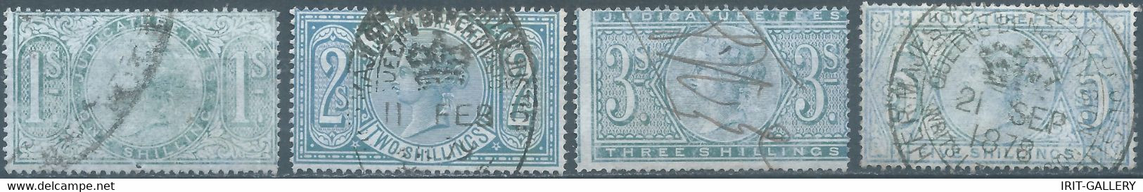 Great Britain-ENGLAND,Queen Victoria,1880-1900 Revenue Stamp Tax Fiscal,JUDICATURE FEES,1-2-3-5 Shillings,Used - Fiscali