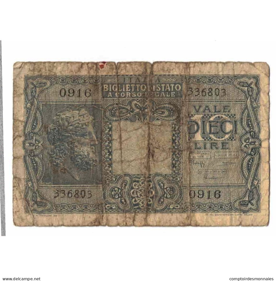 Billet, Italie, 10 Lire, 1944, 1944-11-23, KM:32a, AB - Regno D'Italia – 10 Lire