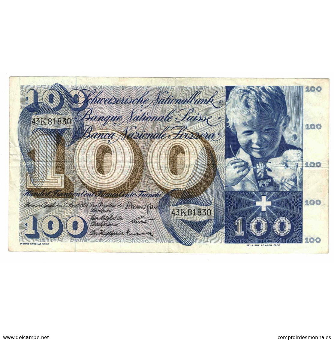 Billet, Suisse, 100 Franken, 1964, 1964-04-02, KM:49f, TTB - Suisse