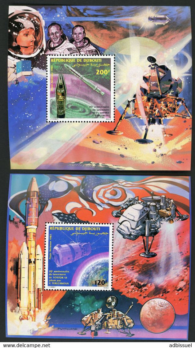 DJIBOUTI 2 Blocs Spéciaux COTE 30 € Poste Aérienne N° 193 + 194 MNH ** SATELLITES EXPLORER 1 & VOSTOK VI. TB/VG - Yibuti (1977-...)