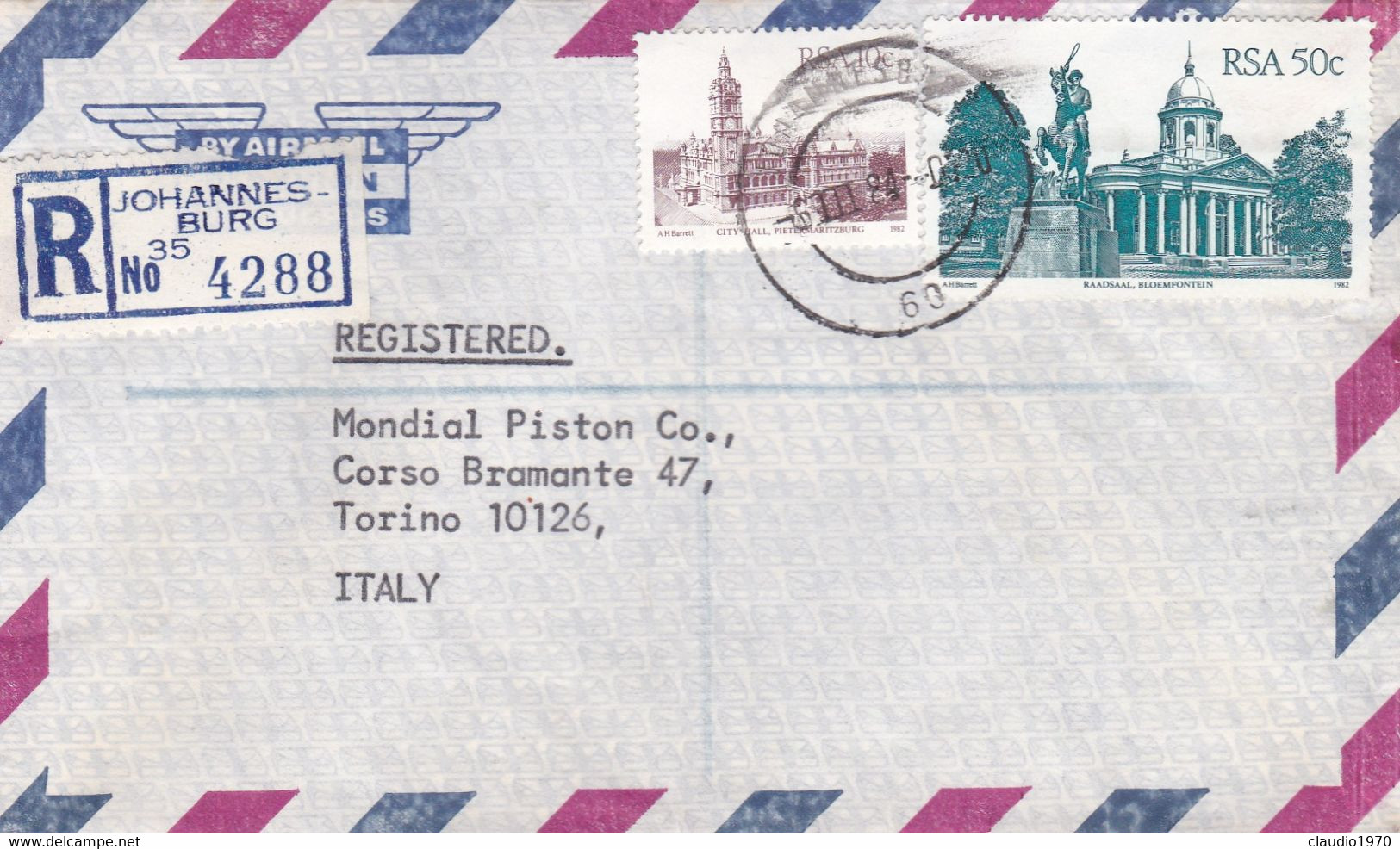 SUD AFRICA -  RSA - JOHANNESBURG - STORIA POSTALE - BUSTA VIAGGIATA  PER TORINO (ITALIA) - 1984 - Brieven En Documenten