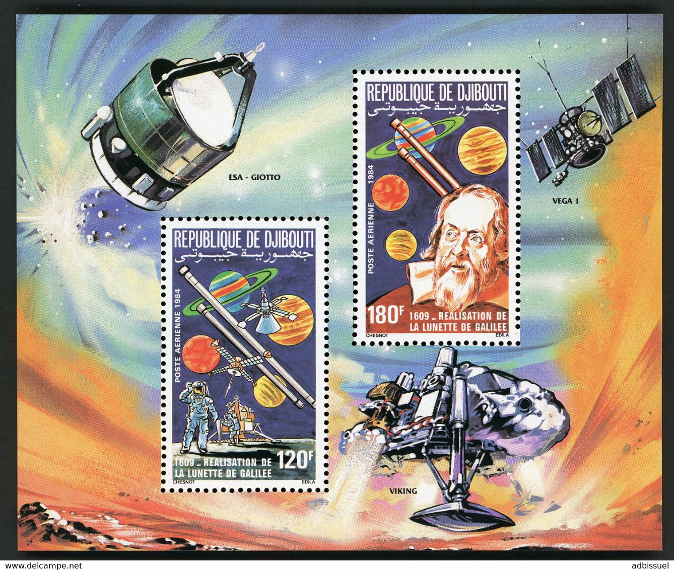 DJIBOUTI Bloc Spécial COTE 32 € Poste Aérienne N° 213 + 214 MNH ** Lunette De Galilée, Galileo's Telescope. TB/VG - Yibuti (1977-...)