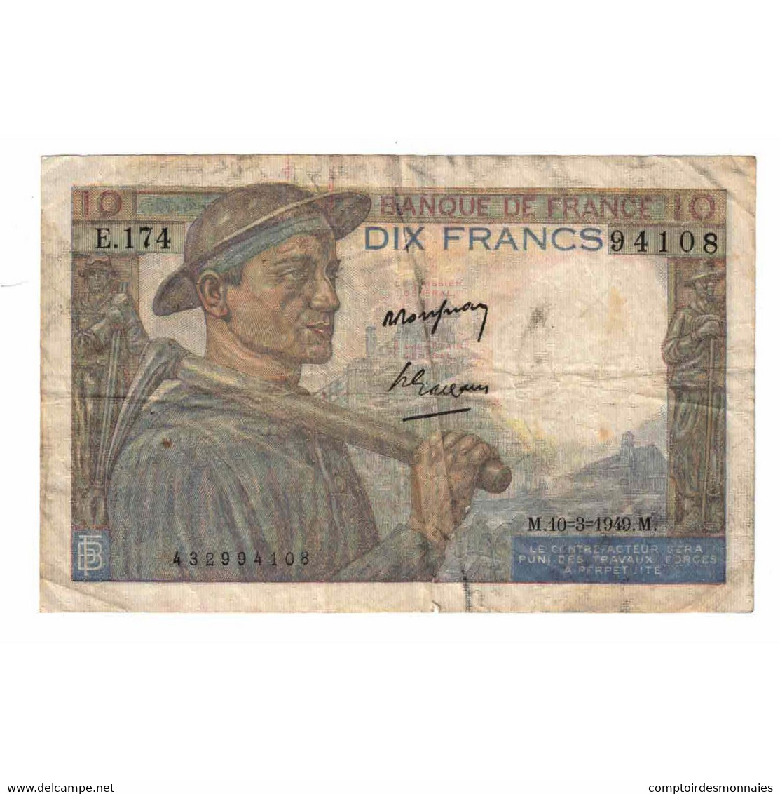 France, 10 Francs, Mineur, 1949, E.174, TB, Fayette:8.2, KM:99f - 10 F 1941-1949 ''Mineur''