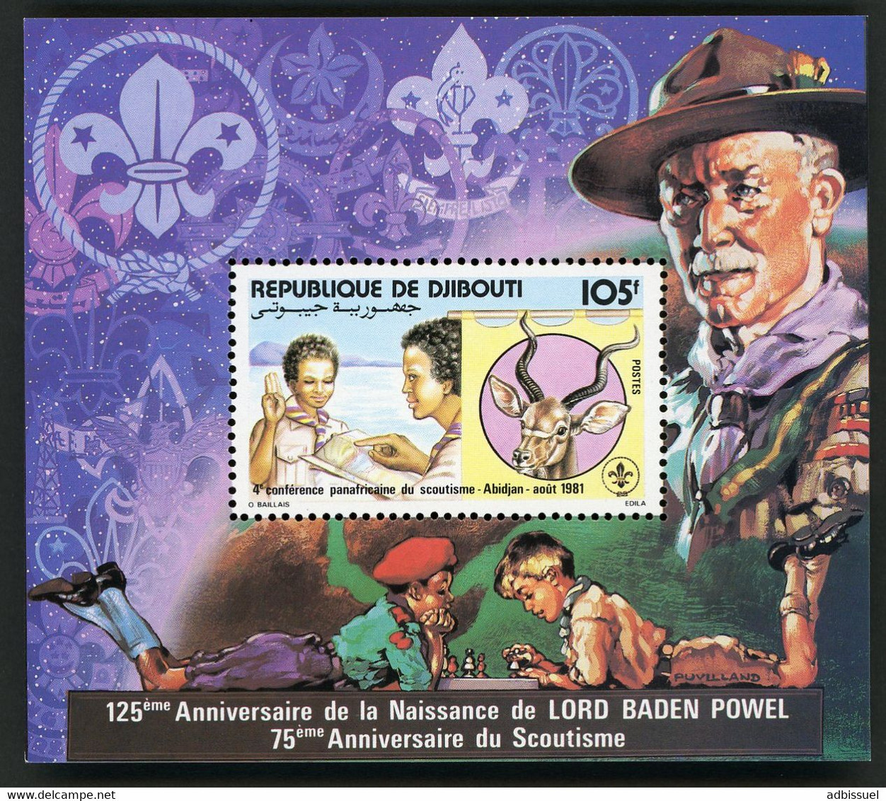 DJIBOUTI Bloc Spécial COTE 10 € N° 540 MNH ** BADEN POWEL Scoutisme / Scouting / Scout. TB/VG - Ungebraucht