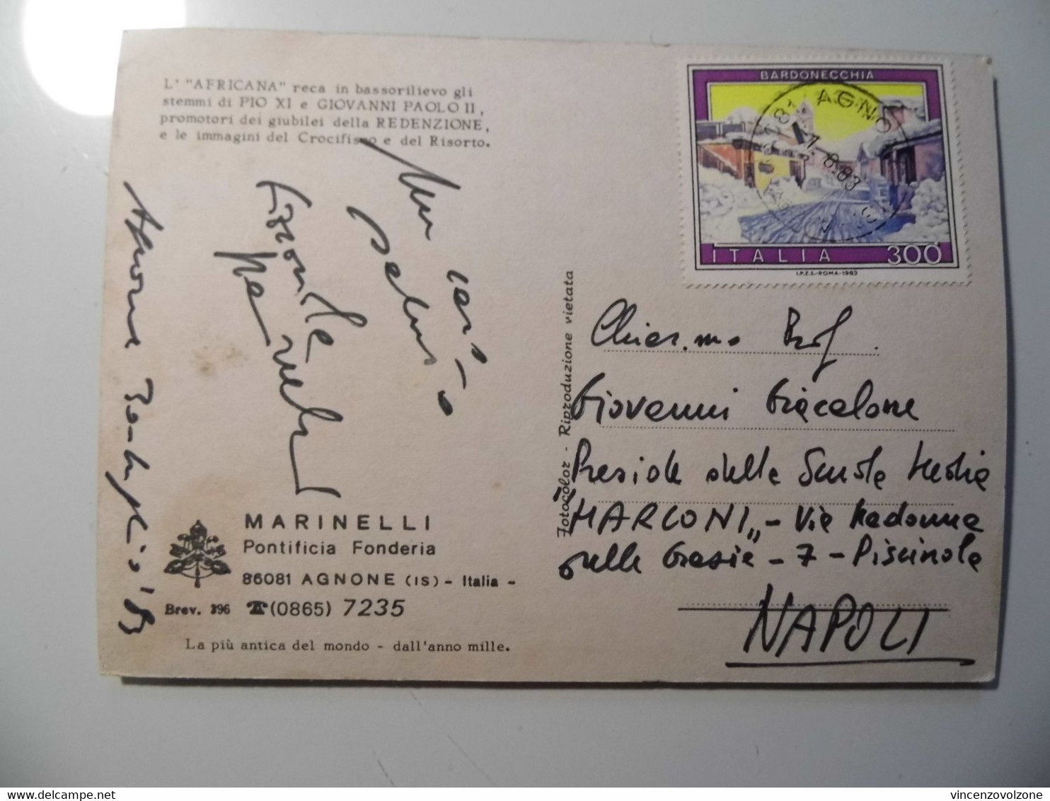 Cartolina Viaggiata "AGNONE MARINELLI Pontificia Fonderia L'AFRICANA E GIOVANNI PAOLO II" 1983 - Isernia