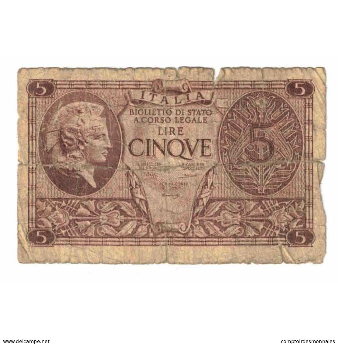 Billet, Italie, 5 Lire, 1944, 1944-11-23, KM:31a, AB - Italië– 5 Lire
