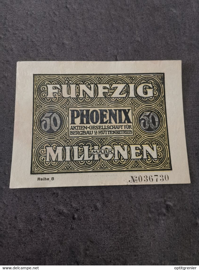 BILLET 50 MILLIONEN MARK 15 09 1923 PHOENIX ALLEMAGNE / BANKNOTE GERMANY - Collections