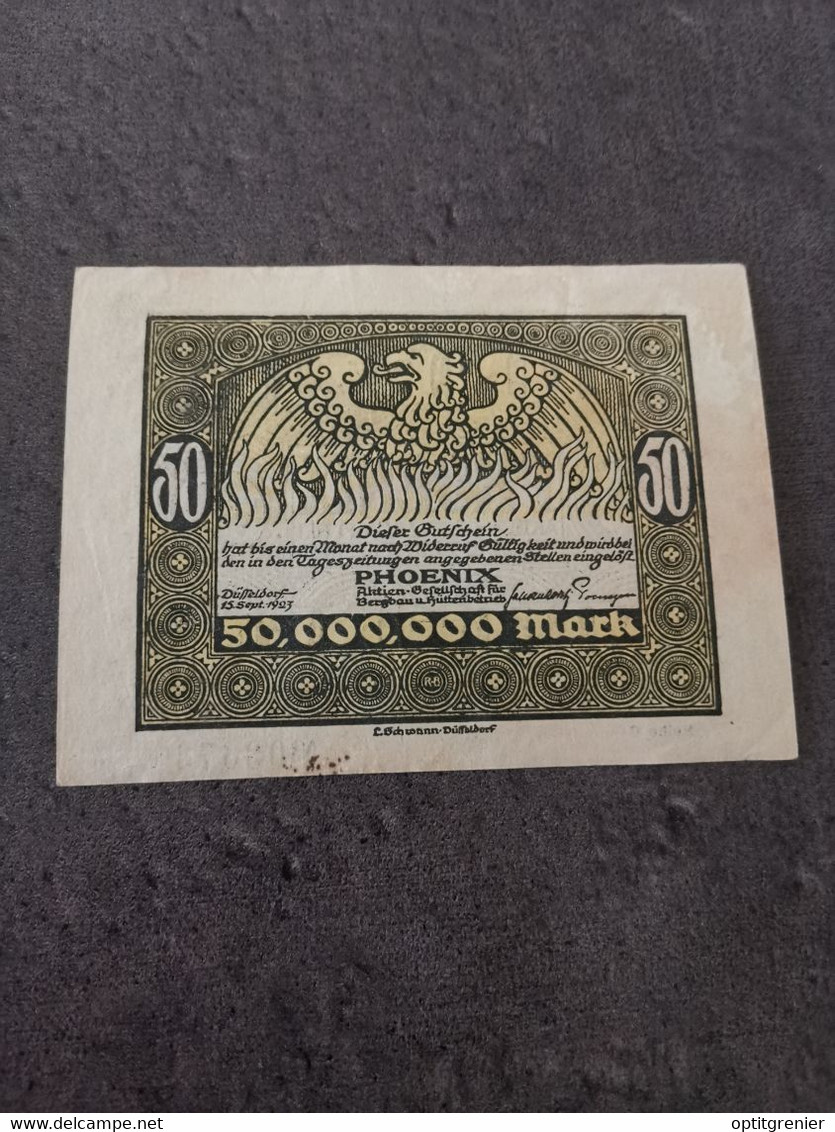 BILLET 50 MILLIONEN MARK 15 09 1923 PHOENIX ALLEMAGNE / BANKNOTE GERMANY - Collections