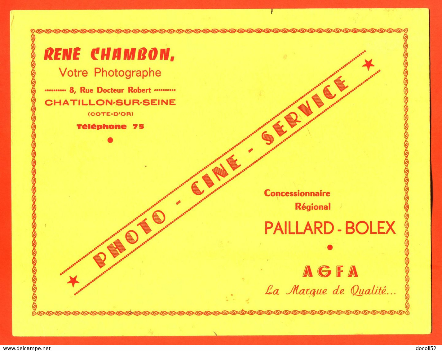 BUVARD PHOTO CINE SERVICE - RENE CHAMBON A CHATILLON SUR SEINE - AGFA PAILLARD BOLEX - P