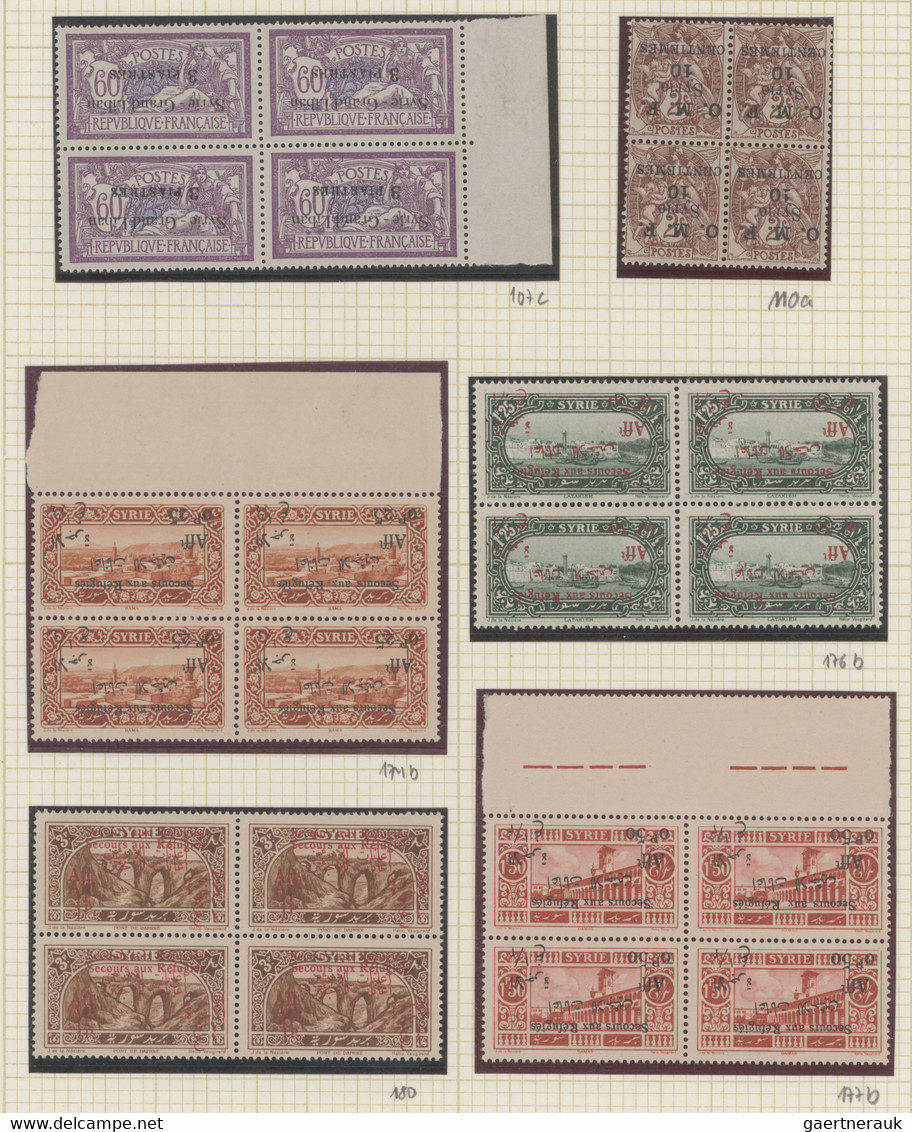 Syria: 1923/1926, INVERTED/DOUBLE OVERPRINTS, Petty MNH Collection Of Six BLOCKS - Syria