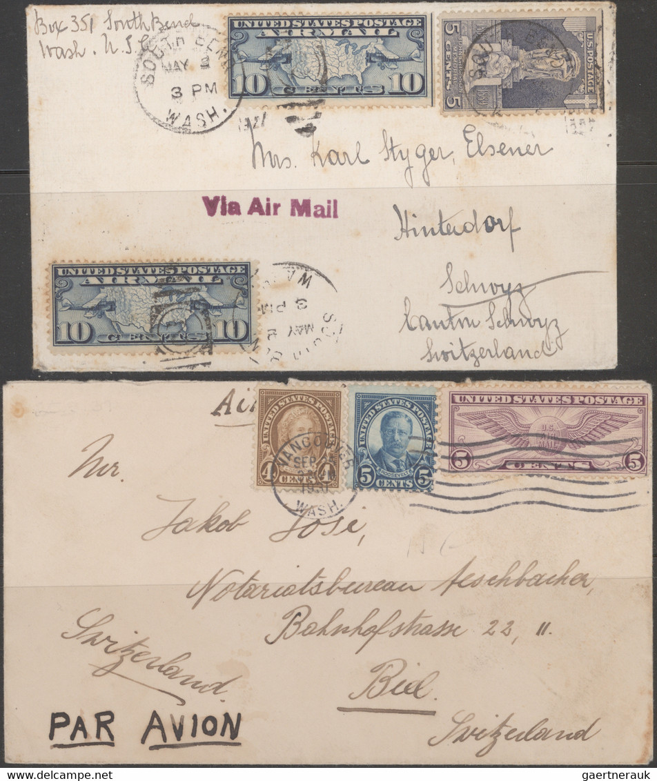 United States: 1918/1939 (ca.), Small Lot Of 41 Air Mail Covers Send To Switzerl - Cartas & Documentos