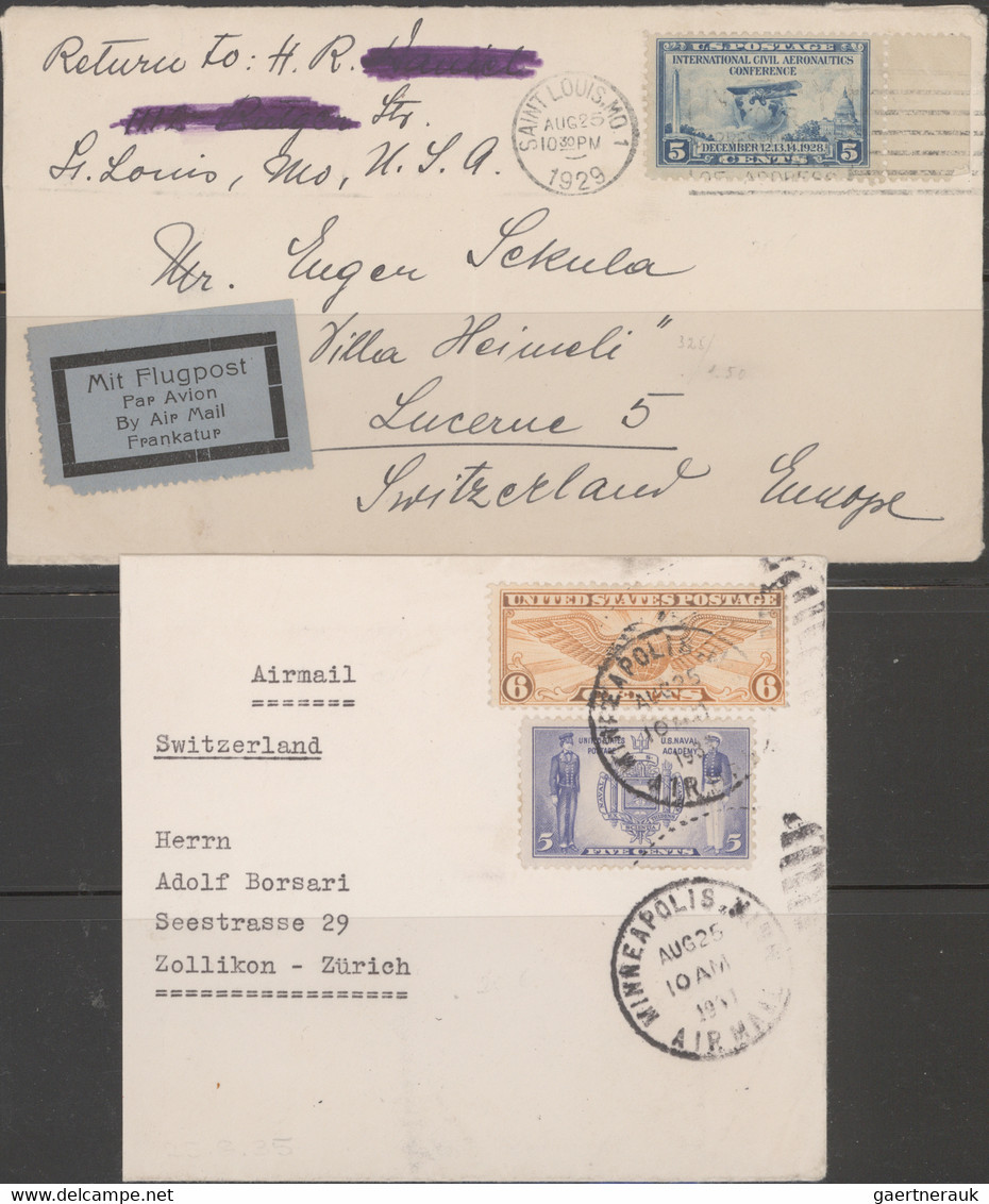 United States: 1918/1939 (ca.), Small Lot Of 41 Air Mail Covers Send To Switzerl - Cartas & Documentos
