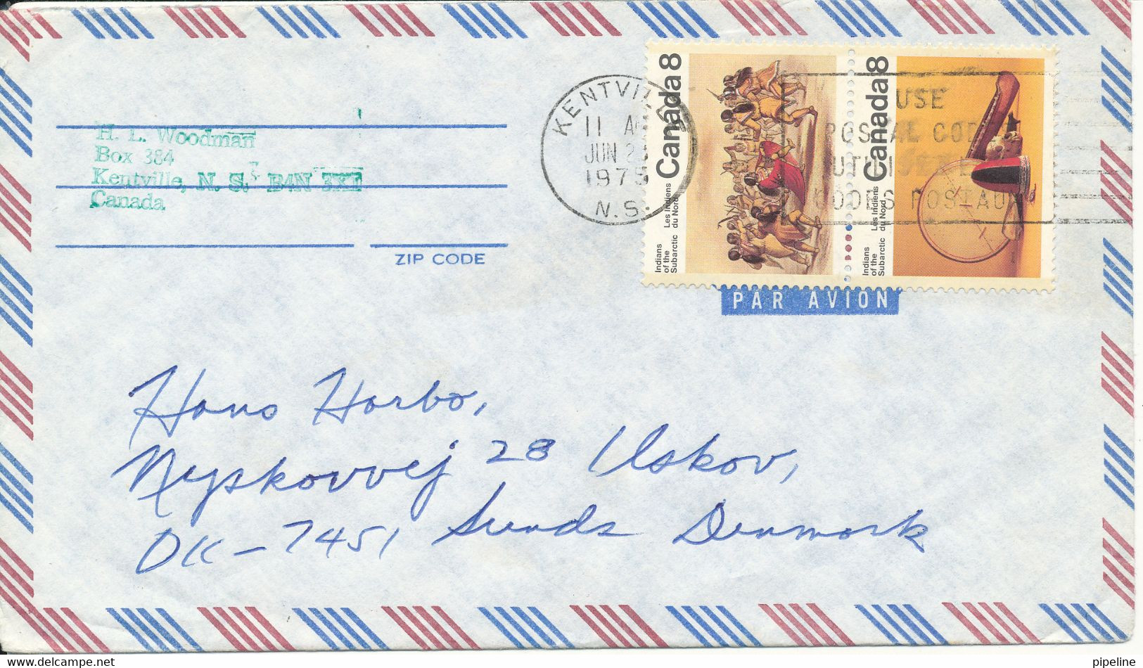 Canada Air Mail Cover Sent To Denmark Kentville 21-1-1975 - Airmail