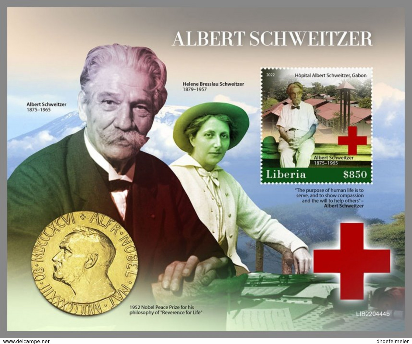 LIBERIA 2022 MNH Albert Schweitzer Red Cross Rotes Kreuz Croix Rouge S/S - OFFICIAL ISSUE - DHQ2304 - Albert Schweitzer