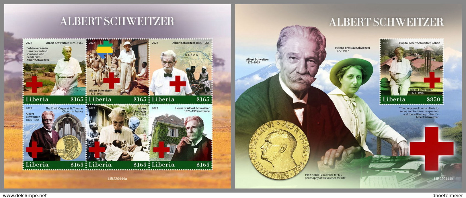 LIBERIA 2022 MNH Albert Schweitzer Red Cross Rotes Kreuz Croix Rouge M/S+S/S - OFFICIAL ISSUE - DHQ2304 - Albert Schweitzer