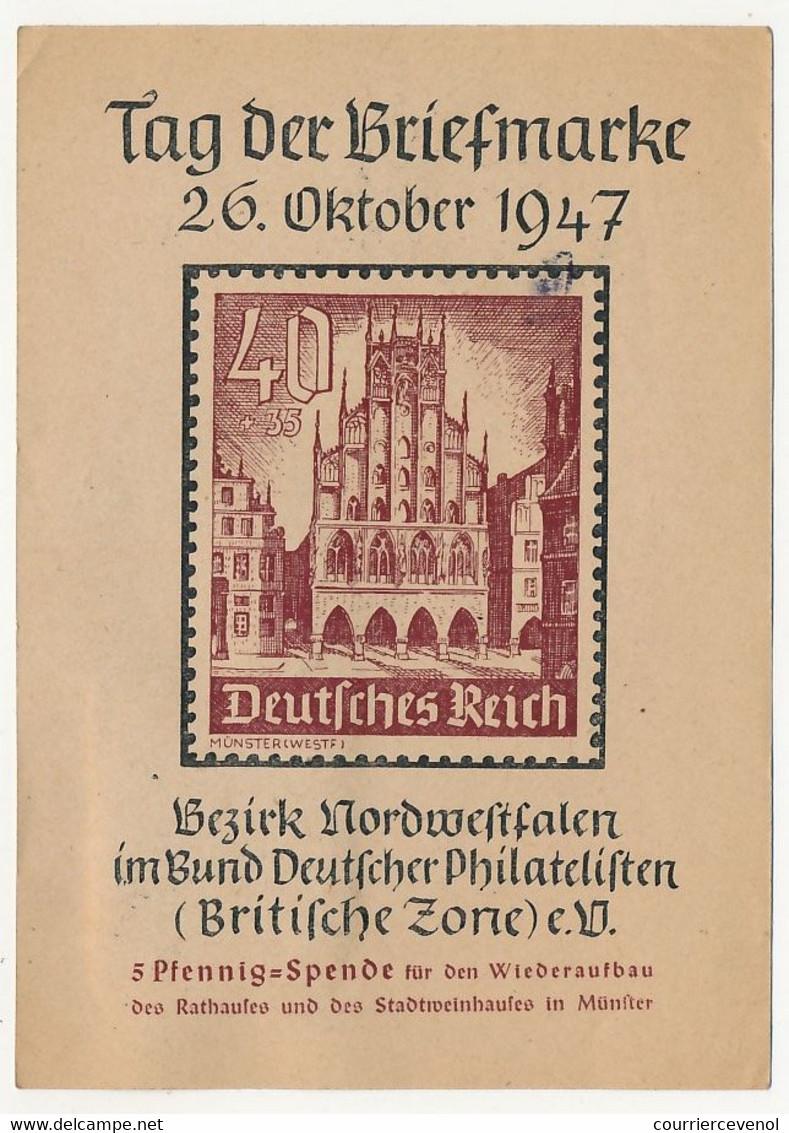 ALLEMAGNE - 2 Entiers (CP) Tag Der Briefmarke 26 Oct 1947, Illustrés Au Verso, Affr Compl. Recto - Münster (Westf) - Sonstige & Ohne Zuordnung