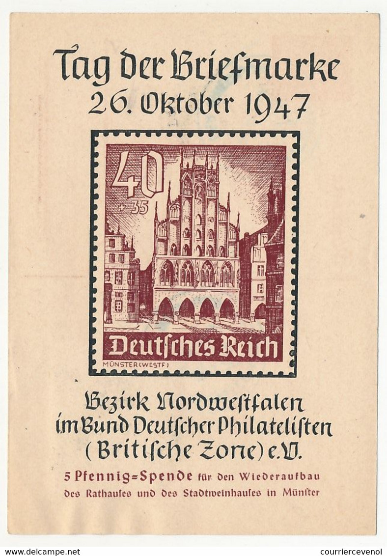 ALLEMAGNE - 2 Entiers (CP) Tag Der Briefmarke 26 Oct 1947, Illustrés Au Verso, Affr Compl. Recto - Münster (Westf) - Autres & Non Classés