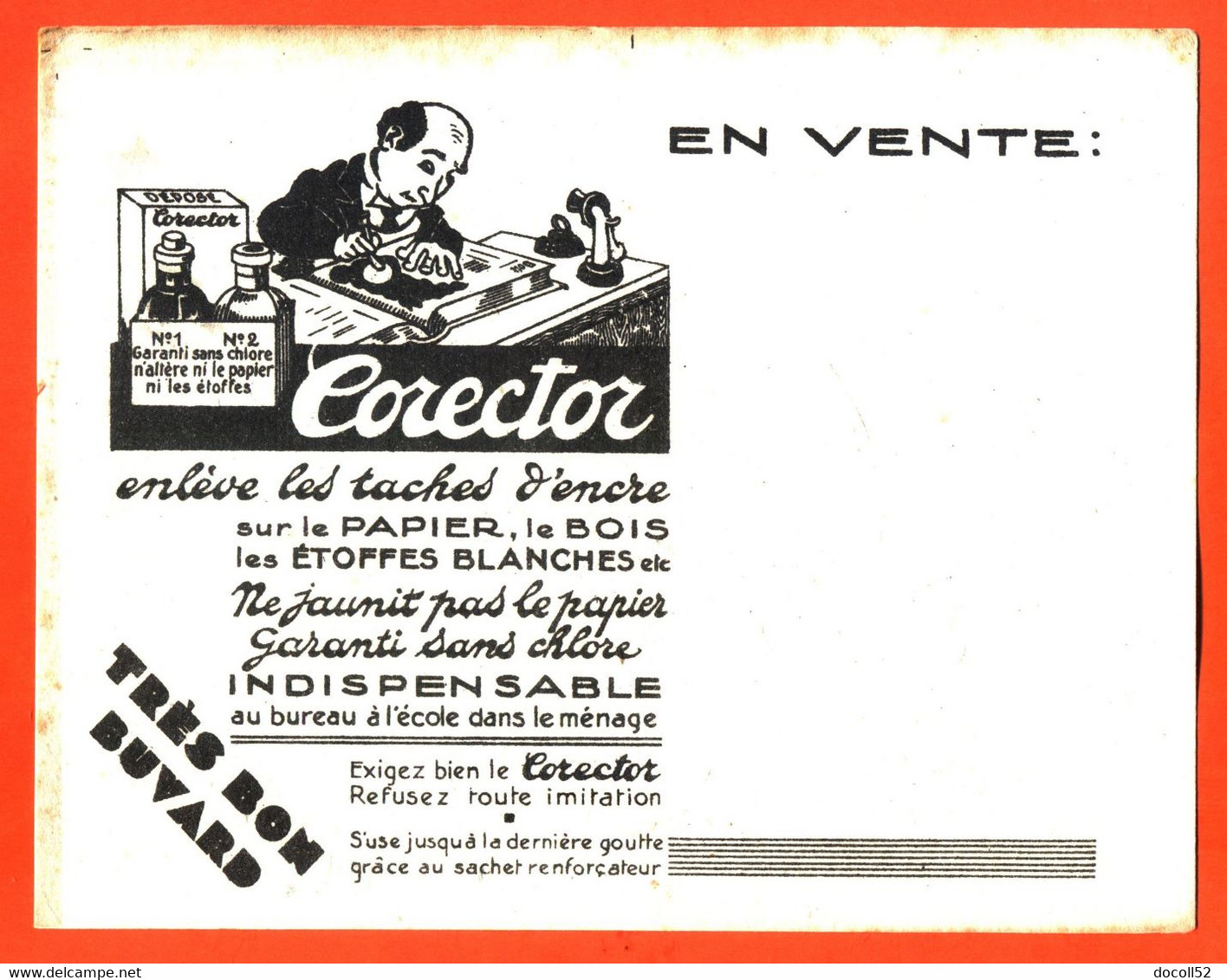 BUVARD ANCIEN " CORECTOR EFFACEUR D'ENCRE " - Papeterie