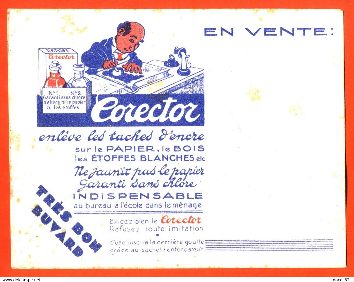 BUVARD ANCIEN " CORECTOR EFFACEUR D'ENCRE " - Papeterie