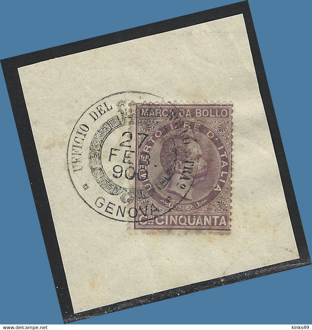 085> ITALIA < Marca Da Bollo UMBERTO I° > Anno: 1900 Su Frammento - C. 50 - Revenue Stamps