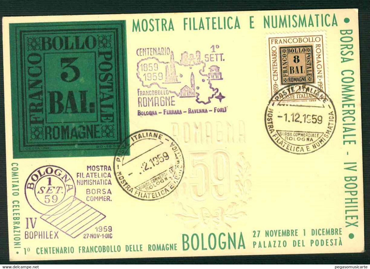 CLH415 - MOSTRA FILATELICA E NUMISMATICA BORSA COMMERCIALE IV BOPHILEX BOLOGNA 1959 STORIA POSTALE MARCOFILIA - Bourses & Salons De Collections