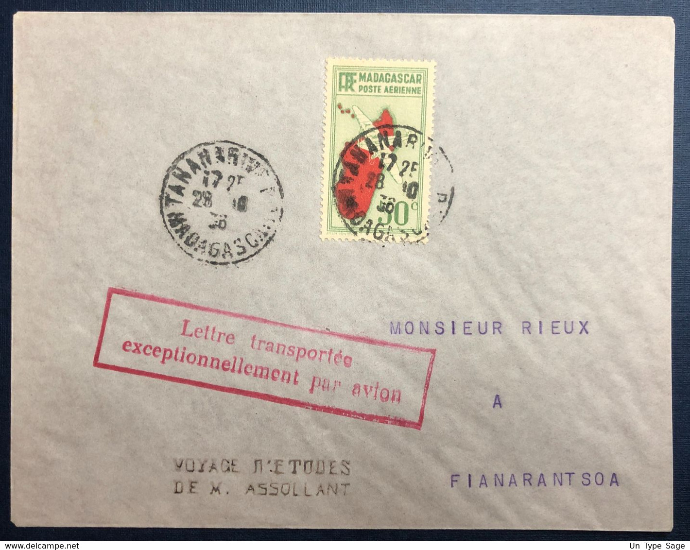 Madagascar, Griffe Voyage D'Etude De M. ASSOLANT Sur Enveloppe 28.10.1938 - (B4413) - Storia Postale