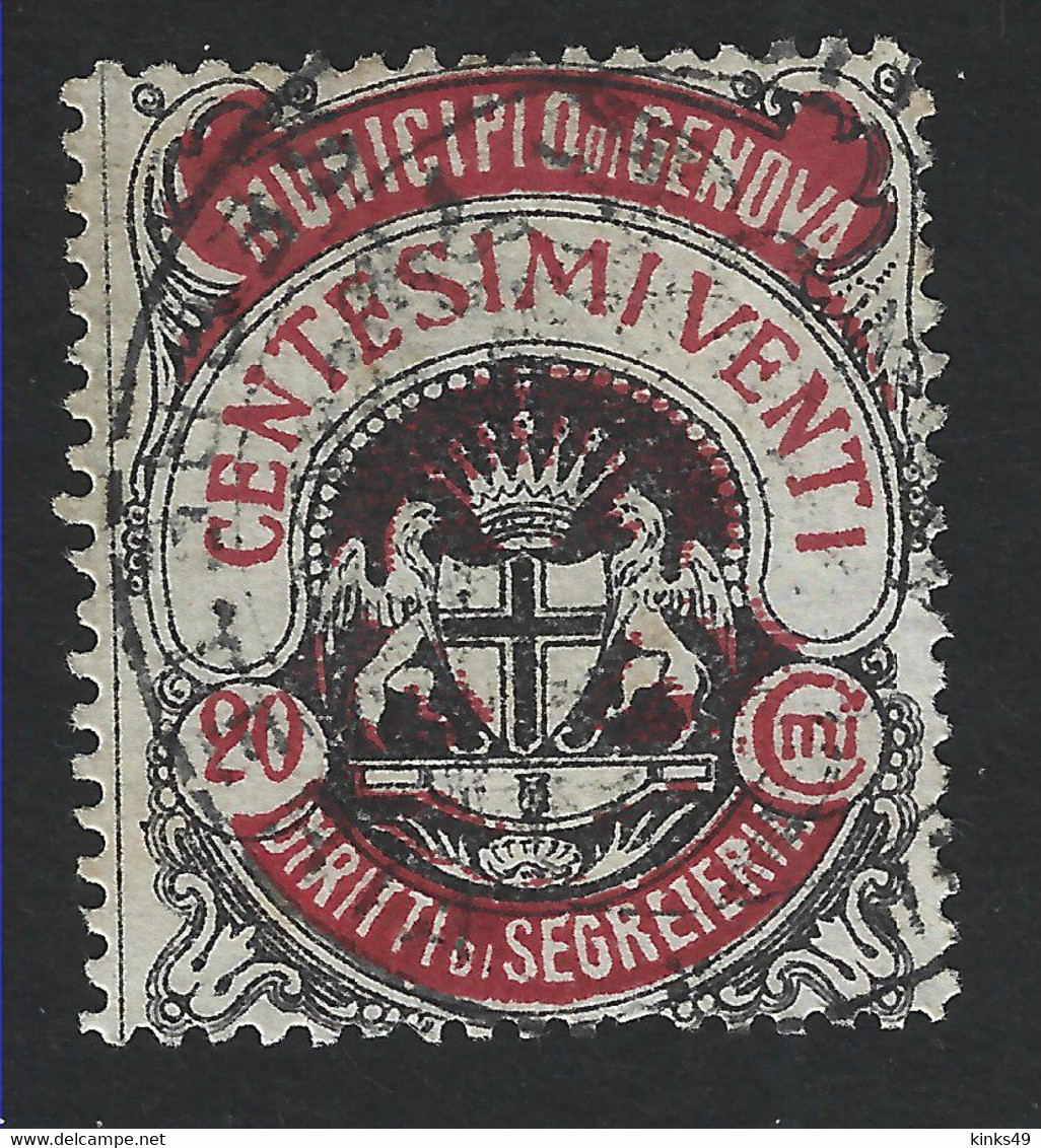 086> ITALIA < MUNICIPIO DI GENOVA > Anno: 1861 - 1900 Raro Bollo Diritti Di Segreteria - C. 20 - Revenue Stamps