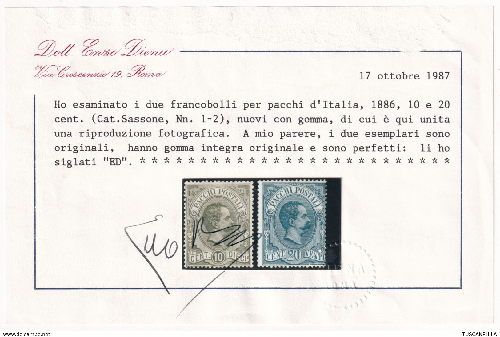 Umberto Pacchi Postali Serie Completa Sass S.2100 MNH** Cert.ED Cv 1780 - Postpaketten