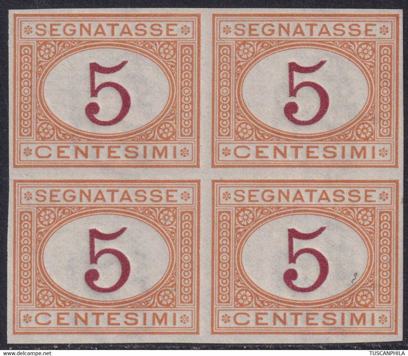 Segnatasse I^ Em. 5 C. Prova D'Archivio Quartina Sass P5 MNH** F.Ray Cv 2000 - Taxe